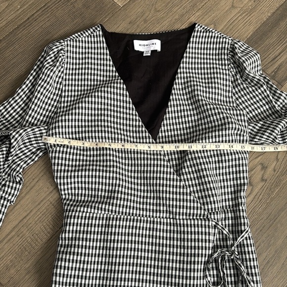 🔥Highline Collective🔥 | Black and white gingham puff sleeve wrap dress - Picture 8 of 16